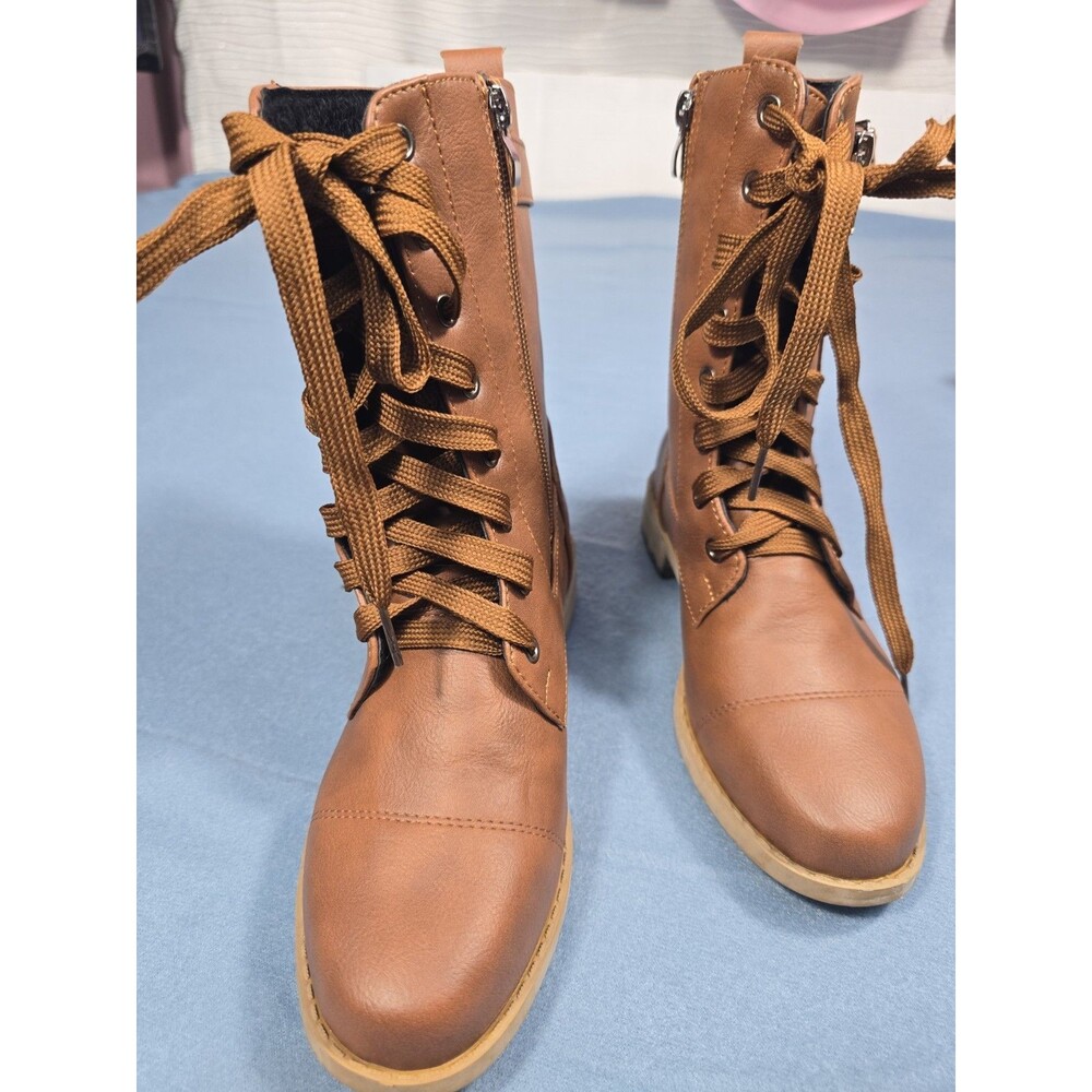 Women's Mid-Calf Lace-Up Combat Boots. Sz 6 Brown